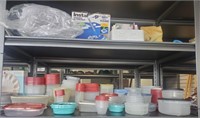 Shelf of Rubbermaid Storage Containers
