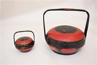 Two Red & Black Round Baskets