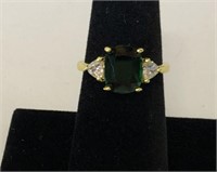 Emerald and Diamond Ring-Gold Accent
