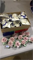Set of 11 rose flower place card holders with box