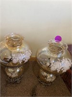 2-22 IN FLORAL HURRICANE LAMPS. ONE GLOBE'S