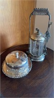 Victorian silver plate & glass pickle caster jar