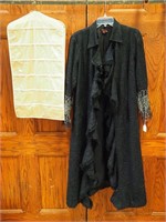 Simon Chang full-length black coat with lurex