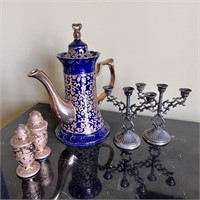 Tea Pot, S&P Shakers, Candlesticks