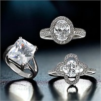 Dazzling Sterling Silver CZ Ring Trio