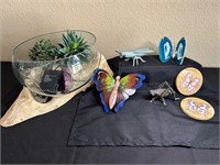 Glass Bowl on Drift Wood, Bug Figurines & Coasters