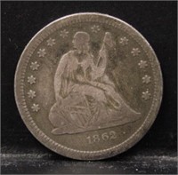 1862 SEATED QUARTER COIN