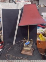 MCM Brass Eagle Table Lamp w/Burgandy Shade