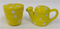 Yellow & White Polka Dot Watering Can & Flower Pot