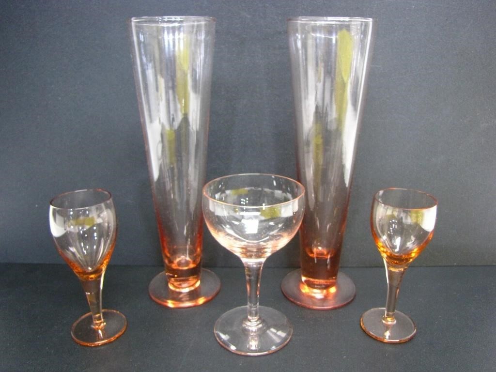 ASSORTED VINTAGE PINK DEPRESSION GLASSES