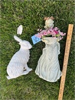 Angel and rabbit yard ornaments