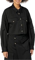 XL The Drop Women's Black Cropped Cargo Shirt Jack