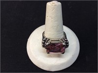 STERLING & PINK TOPAZ EMERALD CUT RING