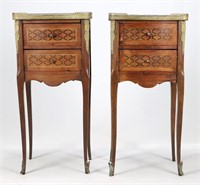 Pair of French Marble Top Tables w/Inlay