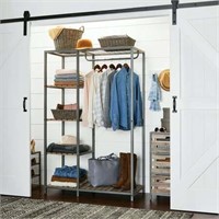 Farmhouse Gray Wood & Metal Garment Rack