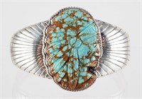Sterling Silver Carved Turquoise Cuff Bracelet
