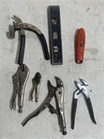 Vise grip pilers, channel lock, box knife