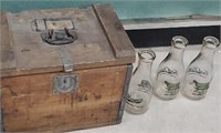 Wooden milk box with 3 milk bottles from Fred