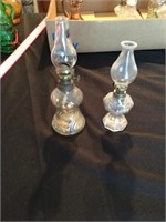 2 miniature oil lamps 7 in & 8 in