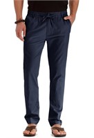 C683  JWD Men's Linen Pants, Elastic Waist, Navy B