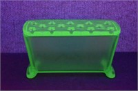 Fostoria Uranium Glass Vase w/ Flower Frog Lid