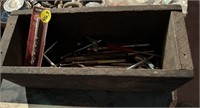Wood Box w/Drill Bits & Misc.