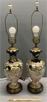 Pair Satsuma Japanese Pottery Lamps