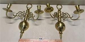 PRETTY SET OF BRASS WALL SCONCES CANDLE HOLDERS