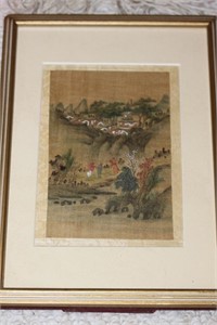 Antique Chinese Pastel and Silk Painting