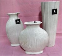 3 CERAMIC IVORY WHITE VASES