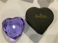 rosenthal glass heart in box paperweight purple
