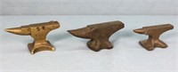 (3) Antique Miniature Anvil Paperweights