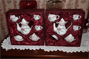 2 Victorian Trading Co miniature china tea sets