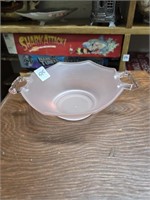 Doubled Handle Pink Frosted Glass Bowl