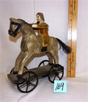wooden tramp art horse/rider