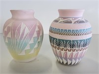 2 Native American 6in Vases, Signed