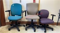 3 Rolling Adjustable Swivel Arm Chairs