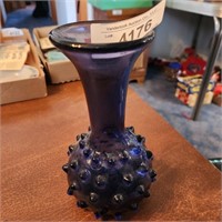 Vintage Blue Blown Glass Vase - approx. 7" tall