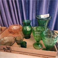 Vintage Green & Pink Glass - Pedestal Dishes,