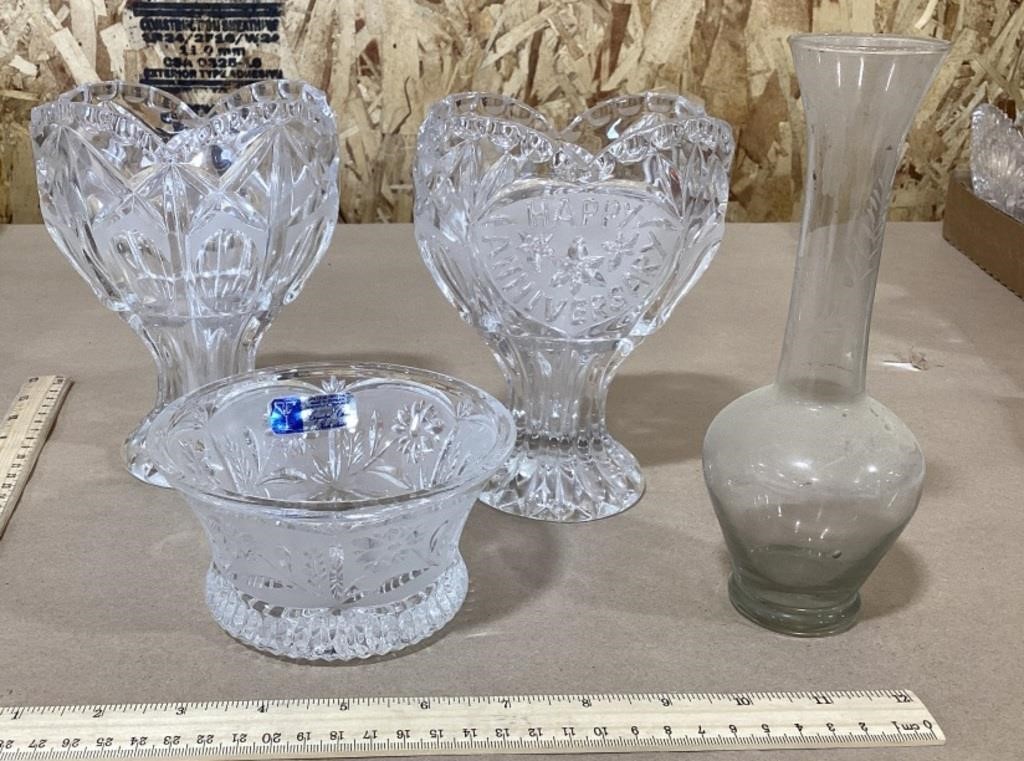 Crystal Glass Vases w/ Cup