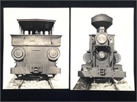 2 B&W Photos Train Engine, Railroad, 1941