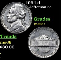 1964-d Jefferson Nickel 5c Grades GEM+ Unc