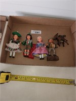 4 Vintage Handmade German Dolls & Wood Burrow