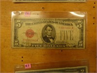 OLD 1928-C $5 LEGAL TENDER RED SEAL FINE