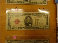 OLD 1928-E $5 LEGAL TENDER RED SEAL FINE