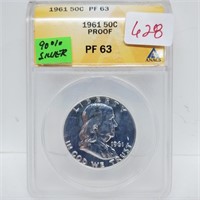 ANACS 1961 PF63 Proof 90% Silver Franklin Half $1