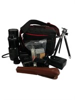 Camera Lenses / Flashes / & More In Camera Bag
