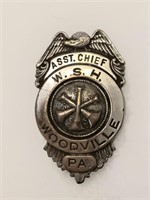 ASST Chief W.S.H. Woodville fire dept badge