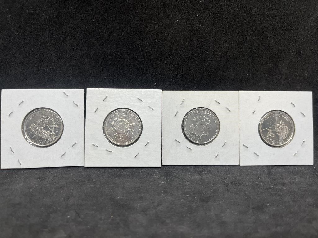 Lot of 4 2000 25 Cents Coins