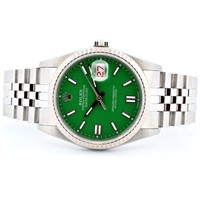 Rolex DateJust SS Green Lume Index 36 Wristwatch